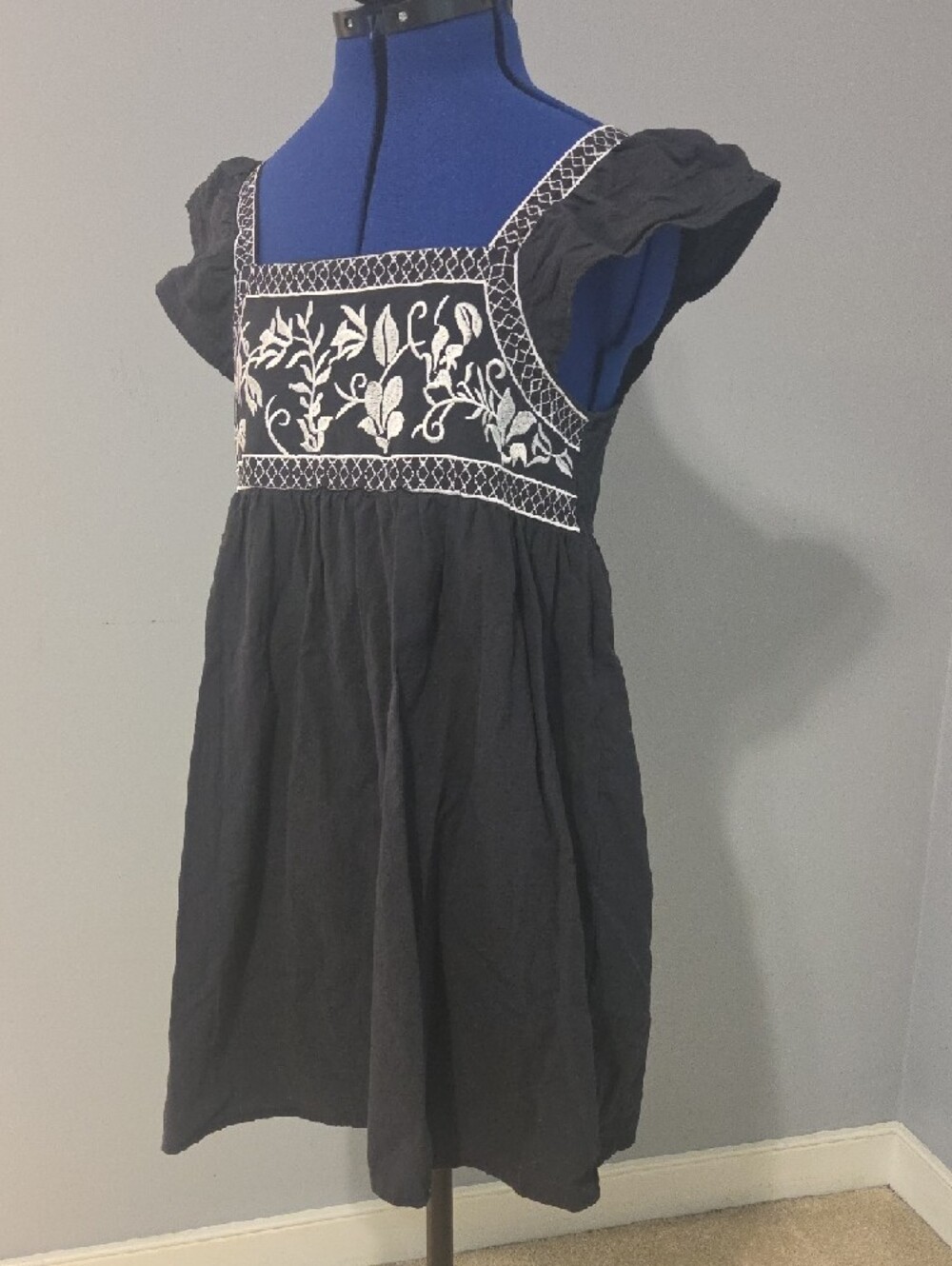 Embroidered Square-Neck Mini Dress - Picture 3 of 6